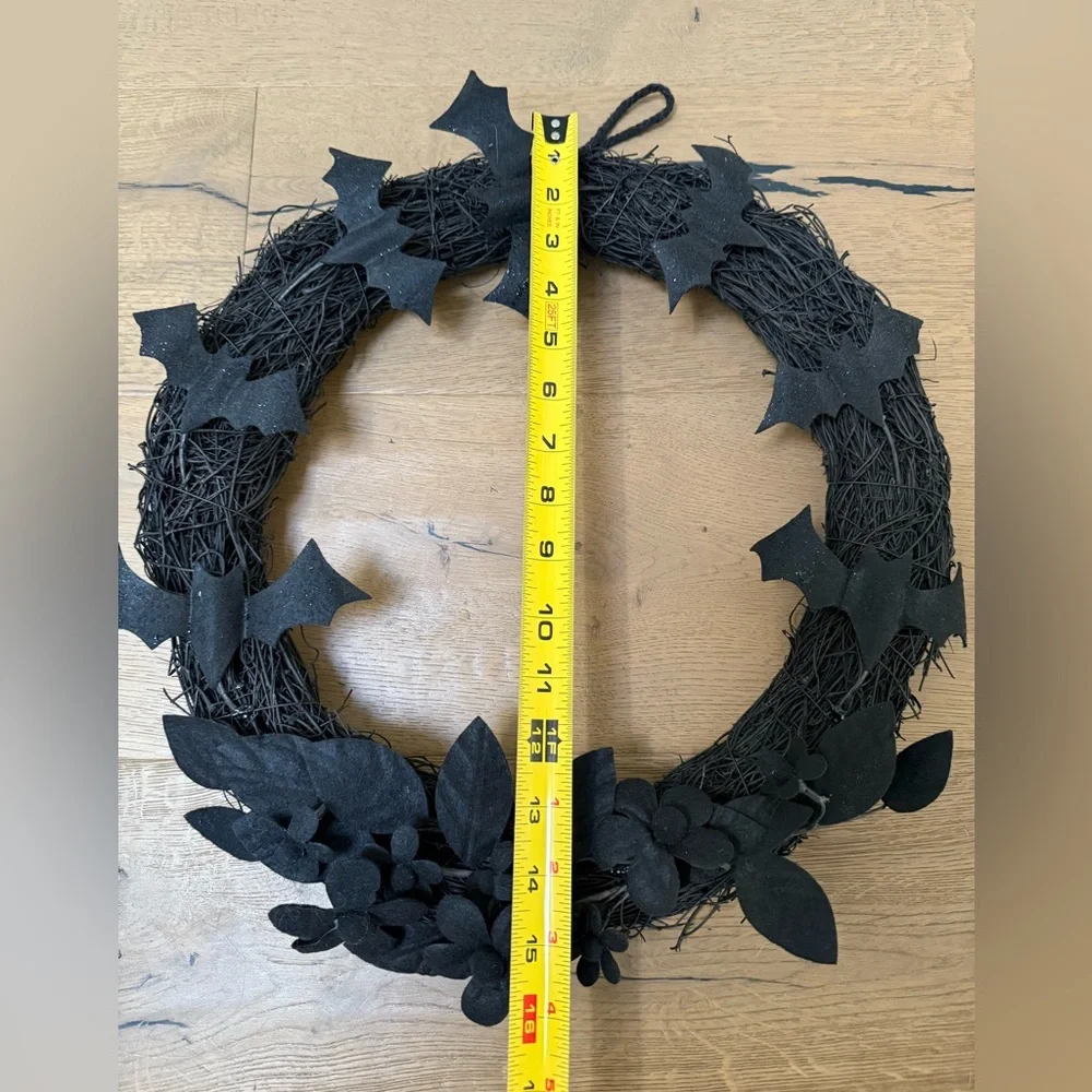 Super Cool and Spooky Black Halloween Wreath with Black Glittery Bats